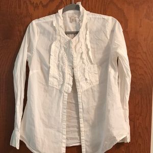 Beautiful J. Crew white ruffle tuxedo shirt blouse